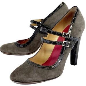 Kate Spade Mary Jane Heel‎ 7.5 Gray Suede Double Strap Italy Academia Preppy